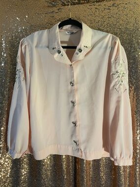 Brother Blush Pink Embroidered Collar Button-Front Blouse Gramacore